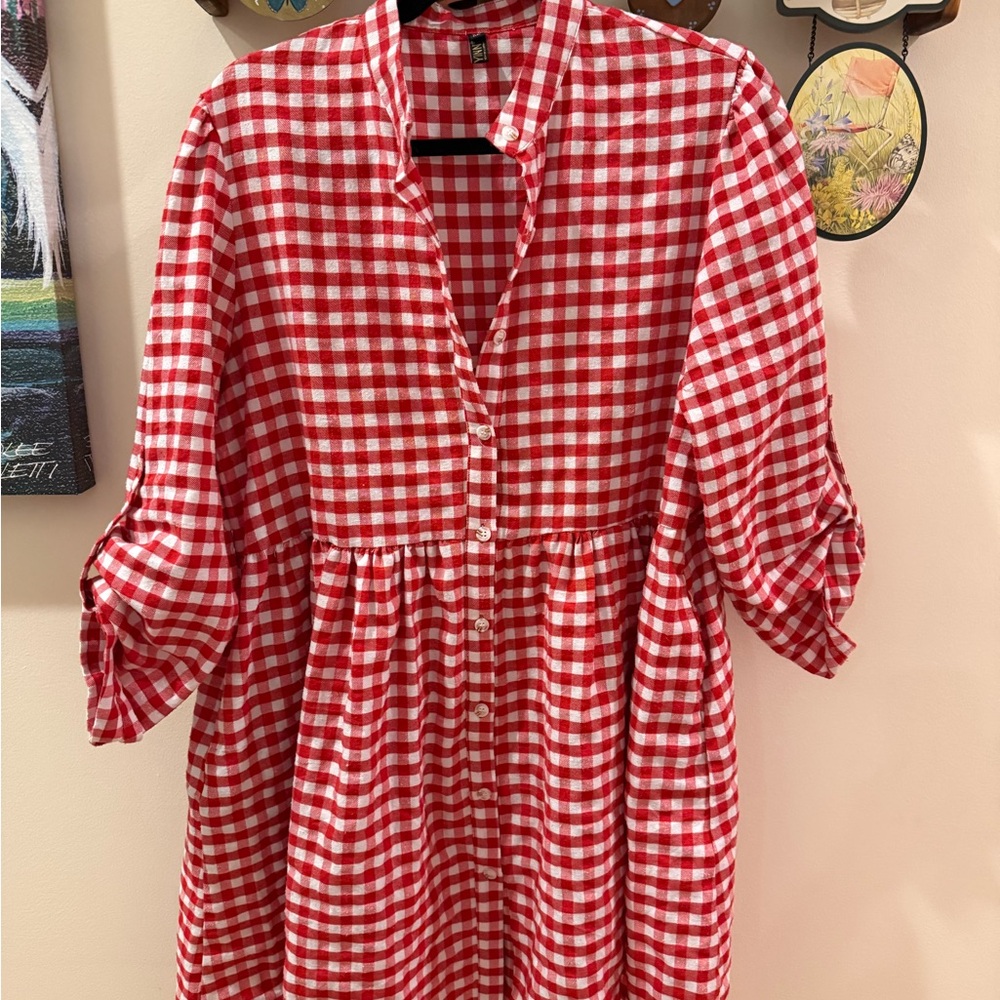 Red Gingham Mini Dress - Picture 2 of 6